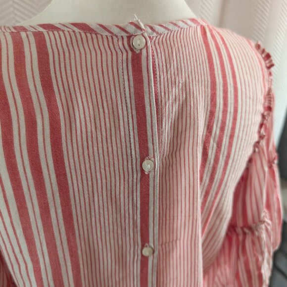 H&M Red White Stripe Ruffle Flutter Sleeve Blouse Boho Size 6 - Picture 9 of 11